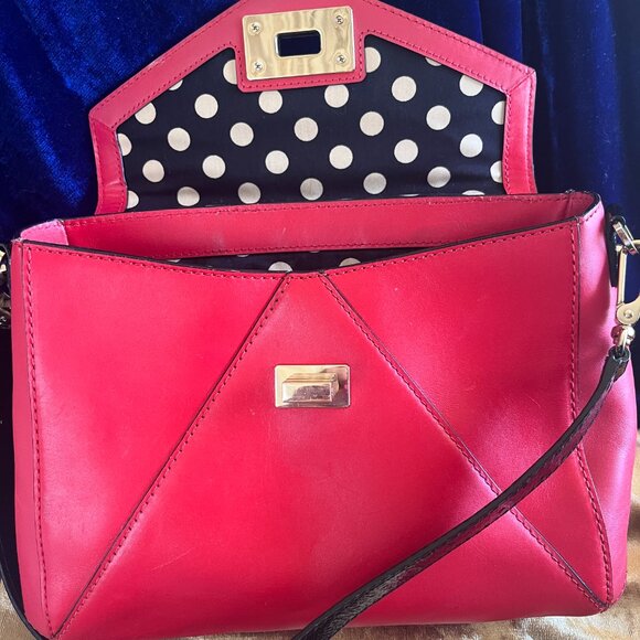 Kate Spade Red Leather Handbag with Black Poka Dot Lining - Picture 6 of 12